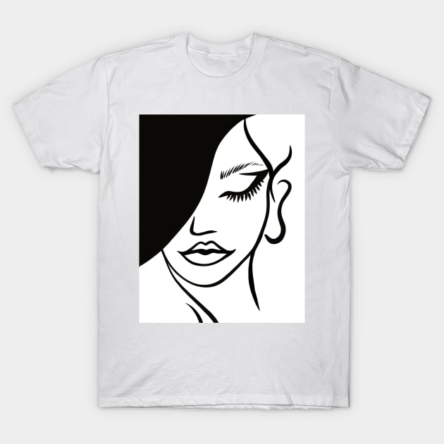 Black and white lady face art T-Shirt by Spinkly